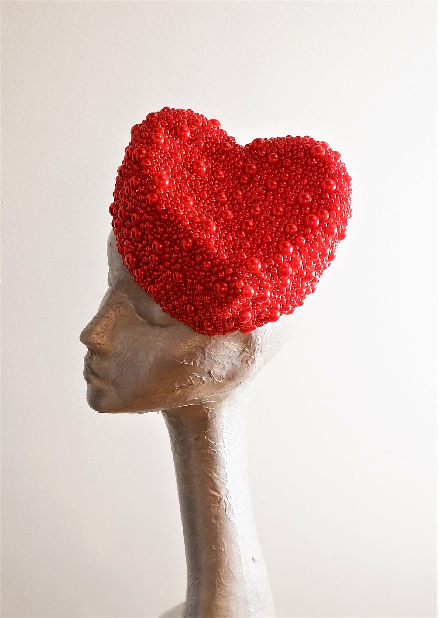 Valentine - Red Heart Beaded Cocktail hat