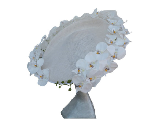 Amanda - Extra large White Hatinator edged with Silk Orchids